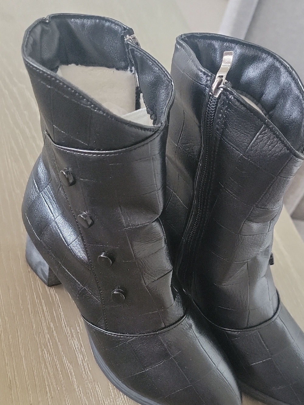 Black Croc-Embossed Mid-Calf Women's Boots - Picture 2 of 5